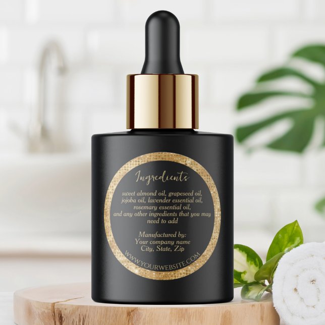 Luxus Black & Imitats Gold Glitzer Zutaten Label Runder Aufkleber (Von Creator hochgeladen)