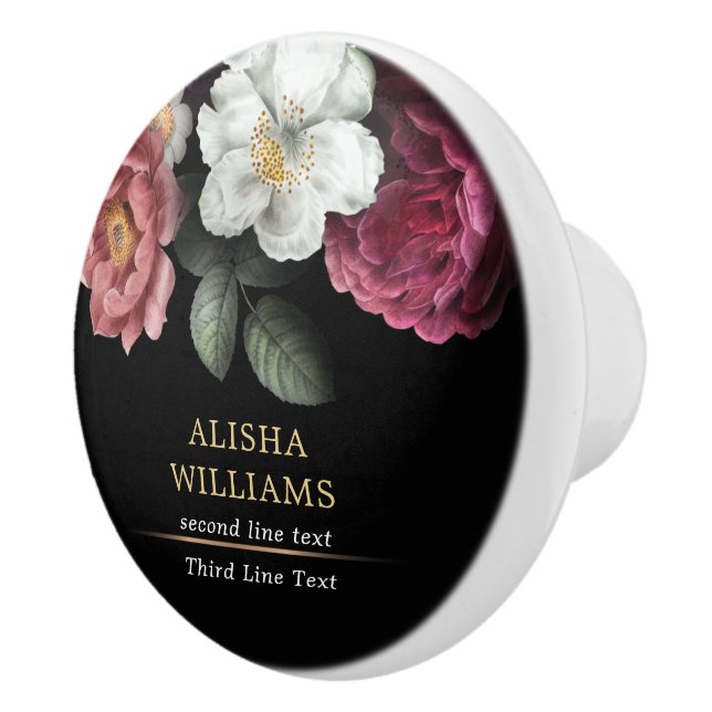 Luxus Black Personalisiert Floral Keramikknauf (Rechts)