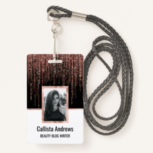 Luxus Black Rose Gold Funkelnd Glitzer Fringe Ausweis