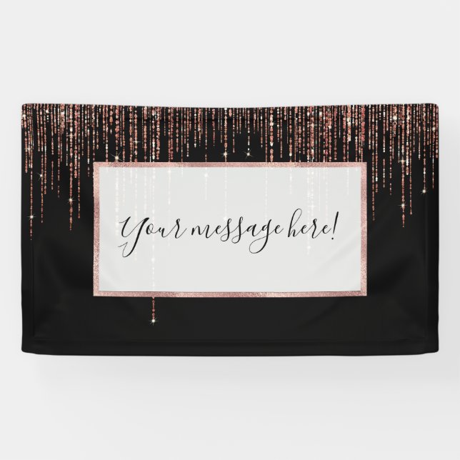 Luxus Black Rose Gold Funkelnd Glitzer Fringe Banner (Horizontal)