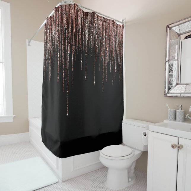 Luxus Black Rose Gold Funkelnd Glitzer Fringe Duschvorhang (Beispiel)