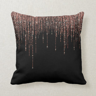 Luxus Black Rose Gold Funkelnd Glitzer Fringe Kissen