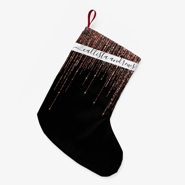 Luxus Black Rose Gold Funkelnd Glitzer Fringe Kleiner Weihnachtsstrumpf (Vorderansicht (hängend))