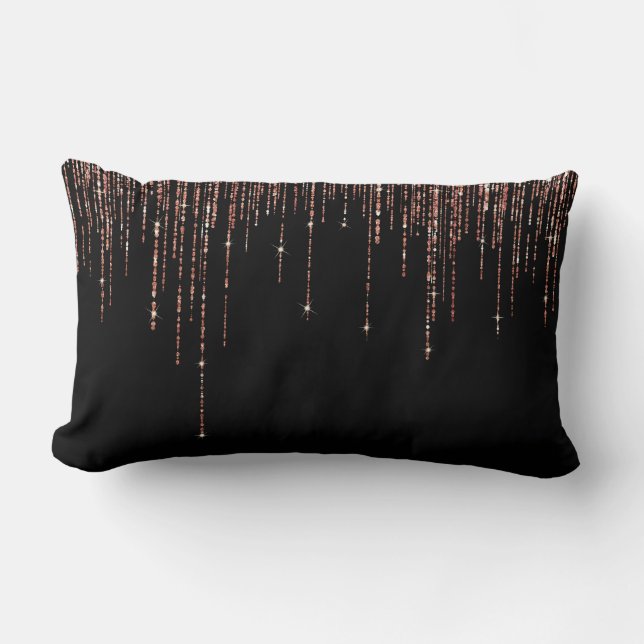 Luxus Black Rose Gold Funkelnd Glitzer Fringe Lendenkissen (Vorderseite)