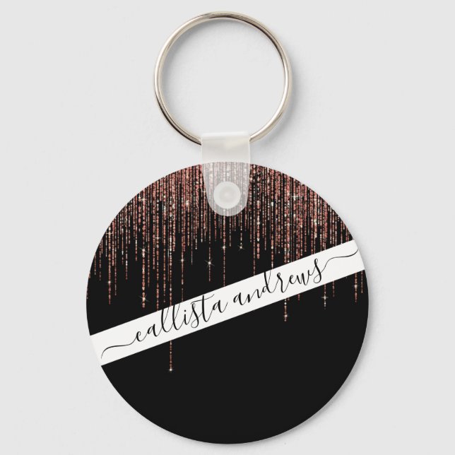 Luxus Black Rose Gold Funkelnd Glitzer Fringe Schlüsselanhänger (Vorderseite)