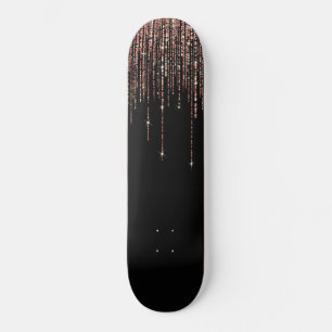 Luxus Black Rose Gold Funkelnd Glitzer Fringe Skateboard