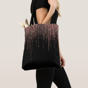 Luxus Black Rose Gold Funkelnd Glitzer Fringe Tasche