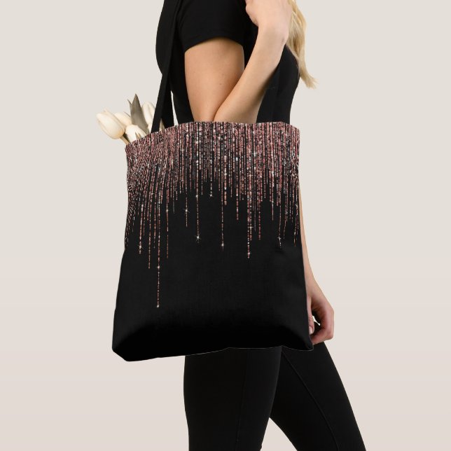 Luxus Black Rose Gold Funkelnd Glitzer Fringe Tasche (Von Nahem)
