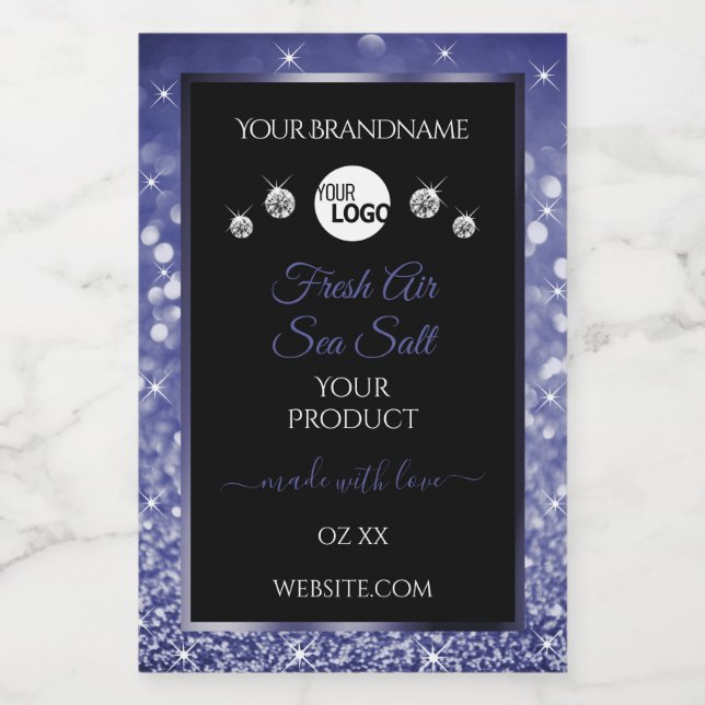 Luxus Black Royal Blue Glitzer Logo Lebensmitteletikett (Einzelnes Label)