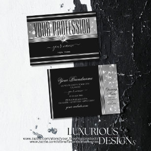 Luxus Black Silver Glitzer Sparkle Stars Diamanten Visitenkarte