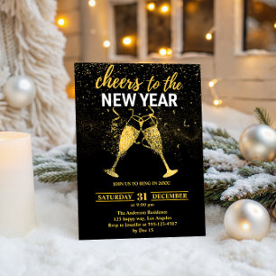 Luxus-Black- und Gold-Glitter-Silvesterparty Einladung