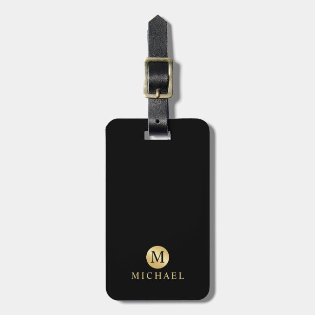 Luxus Black und Gold Personalisiert Monogramm Gepäckanhänger (Vorderseite vertikal)