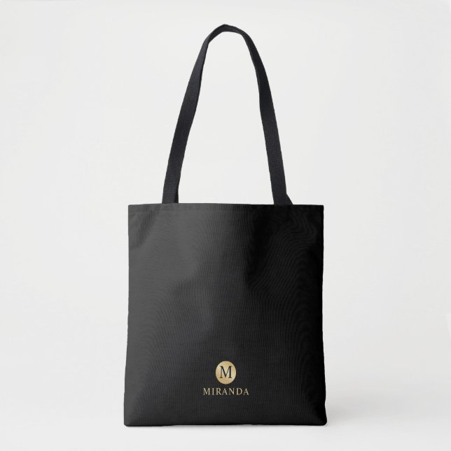 Luxus Black und Gold Personalisiert Monogramm Tasche (Vorderseite)