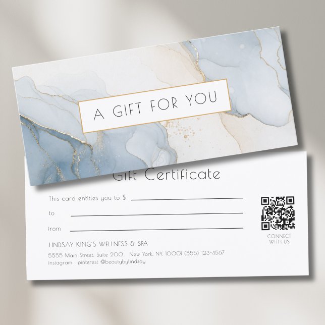 Luxus-Blau-Gold-Marmor-QR-Code-Geschenkgutschein (Luxury Blue Gold Marble QR Code Gift Certificate)