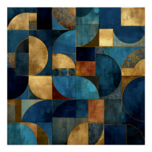 Luxus Blau & Gold Texturiertes Geometrisches Muste Poster
