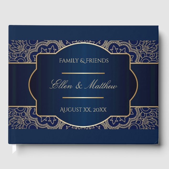 Luxus Blau, Marine, Gold, Hochzeitsempfang Gästebuch (Vorderseite)