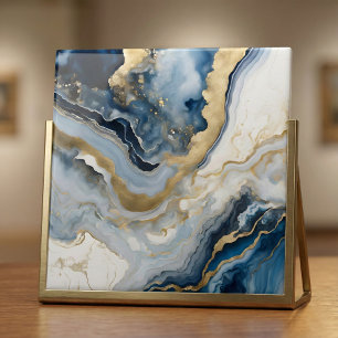 Luxus-Blau- und Gold-Achat-Geoden-Marmor-Abstrakt Fliese