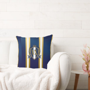 Luxus Blau-Weiß monogrammiertes Wappen Dekorativ Kissen