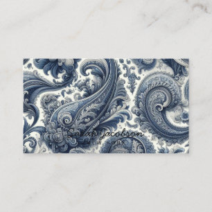 Luxus Blau-Weiß-Paisley Visitenkarte