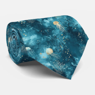 Luxus Blaue Qualle Korallen Ozean Muster Krawatte
