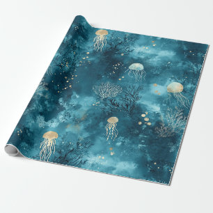 Luxus Blaue Quallen Korallen Ozean Muster Geschenkpapier