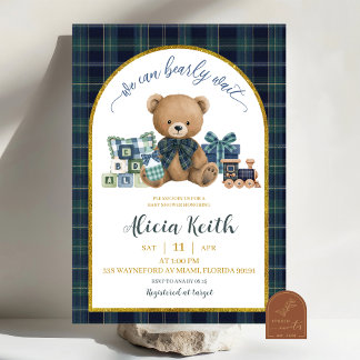 Luxus Blaugrüne Preppy-Bär-Baby-Party-Einladung Einladung