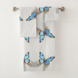 Luxus Blue Butterfly Design Badhandtuch Set