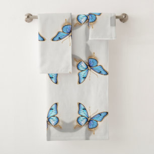 Luxus Blue Butterfly Design Badhandtuch Set