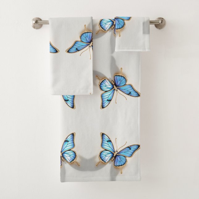 Luxus Blue Butterfly Design Badhandtuch Set (Insitu)