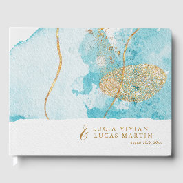 Luxus Blue Gold Wasserfarbe Abstrakt Hochzeit Gästebuch