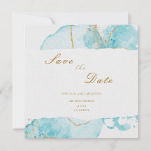 Luxus Blue Gold Wasserfarbe Save the Date Abstrakt