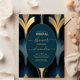 Luxus Blue und Gold Art Deco Bridal Einladung