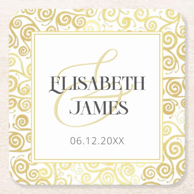 Luxus Blüh Chic Winter White and Gold Hochzeit Rechteckiger Pappuntersetzer (Vorderseite)