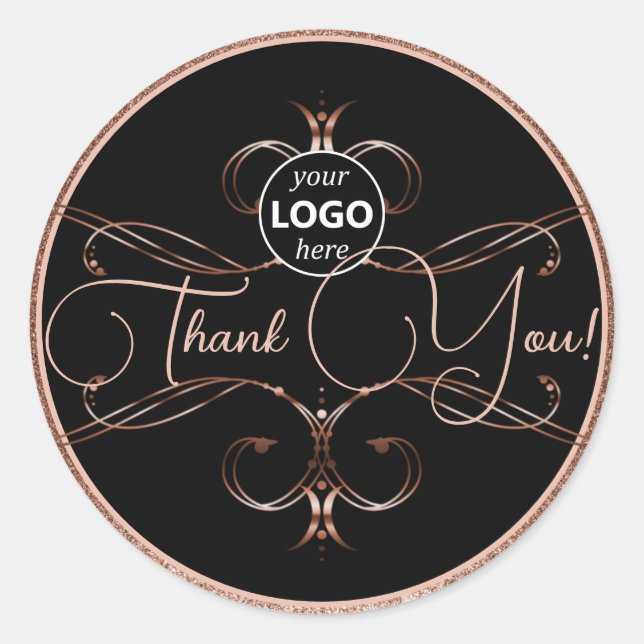 Luxus Blüh Rose Gold Danke Labels Logo Runder Aufkleber (Vorderseite)