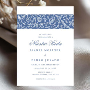 Luxus-Blumen Blau Nuestra Boda Spanische Hochzeit Einladung