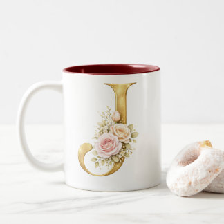 Luxus-Blumen-Gold-Initiale J-Monogramm-Logo Zweifarbige Tasse