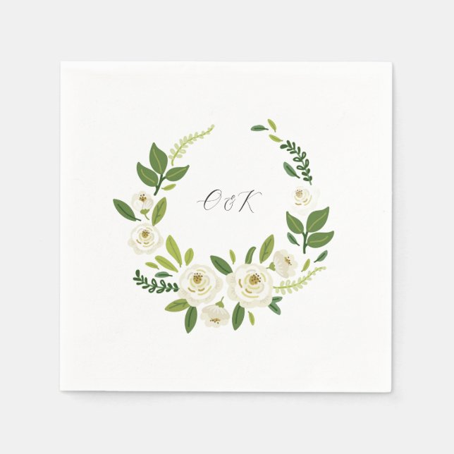 Luxus-Blumenrahmen Weiße Rose  Serviette (Vorderseite)