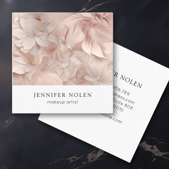Luxus, Blush-Beige, Blume, Salon Quadratische Visitenkarte (Luxury, Blush-Beige, Flower, Salon Square Business Card)
