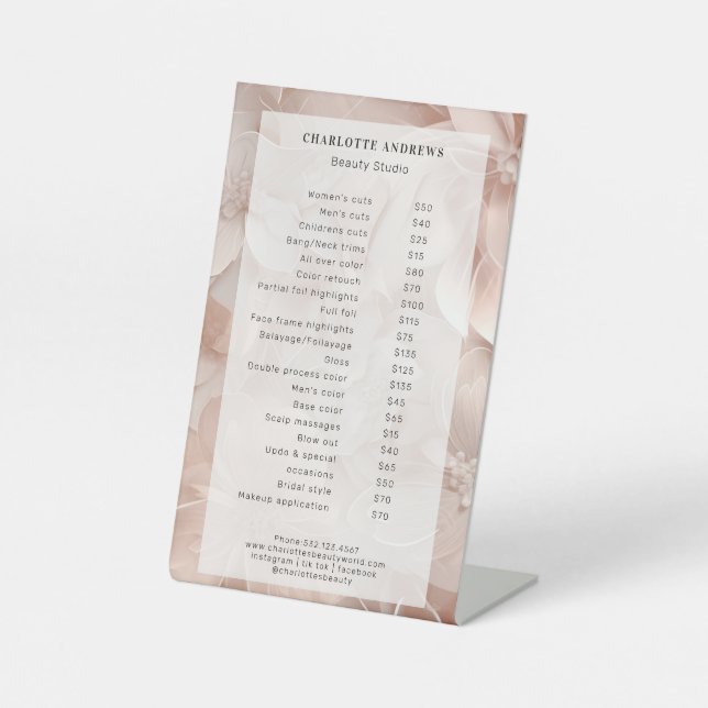 Luxus, Blush-Beige, Blume, Salon Sockelschild (Vorderseite)