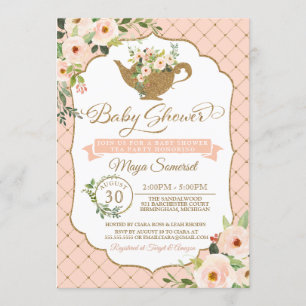 Luxus Blush Floral Girl Tee Party Babydusche Einladung