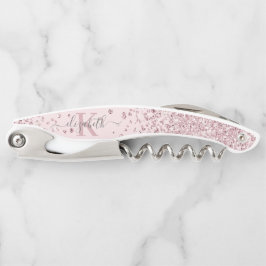 Luxus Blush Rose Gold Glitzer Confetti Monogram Kellnermesser