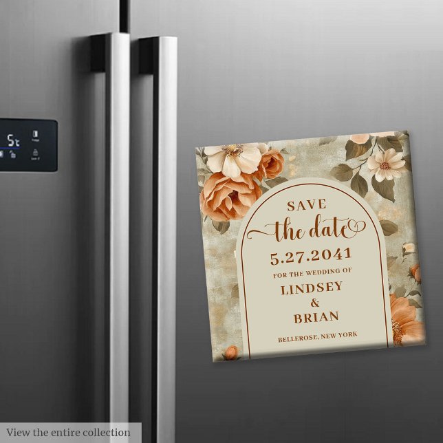 Luxus Boho Rostig Elfenbein Salbei Floral Save-the Magnet (Luxury Boho Rusty Ivory Sage Floral Save the Date)