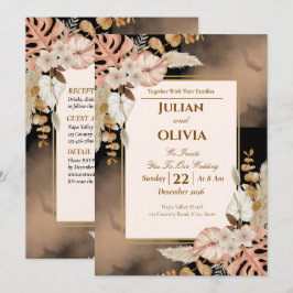 Luxus-Boho-schwarze und braune Hochzeitseinladung Einladung