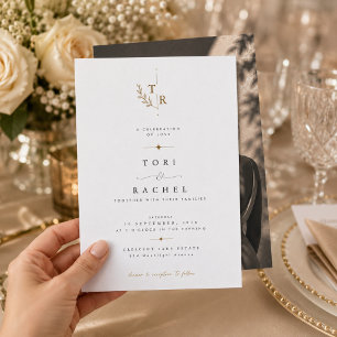 Luxus-Botanik-Monogramm-Hochzeit mit Foto Einladung