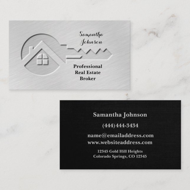 Luxus-Branding Silver Key Realtor Business Card Visitenkarte (Vorne/Hinten)