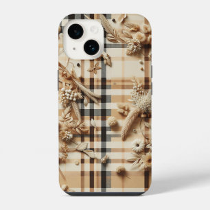 Luxus-Braun-Karo-Handyhülle mit geschnitztem Herbs iPhone 14 Hülle
