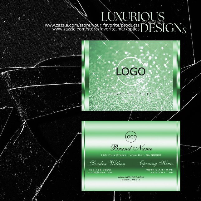 Luxus Bright Green Sparkle Glitzer Stars und Logos Visitenkarte (Von Creator hochgeladen)