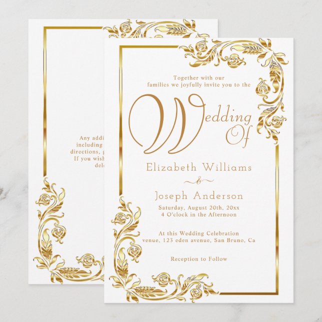 Luxus Budget Gold Blumenrahmen Goldene Hochzeit Einladung (Vorne/Hinten)