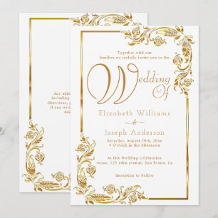 Luxus Budget Gold Blumenrahmen Goldene Hochzeit Einladung