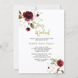 Luxus Burgund Floral Gold Bachelorette Wochenende Einladung